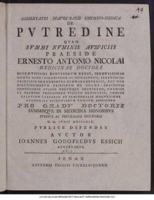 Dissertatio Inauguralis Chymico-Medica : De Putredine