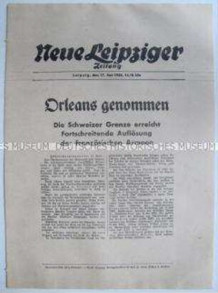 Extrablatt der "Neuen Leipziger Zeitung" zur Einnahme von Orleans