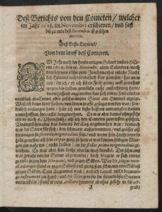 Daß Erste Capittel/ Von dem lauff deß Cometen.