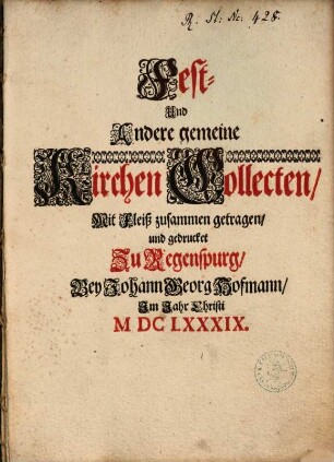 Fest- Und Andere gemeine Kirchen Collecten