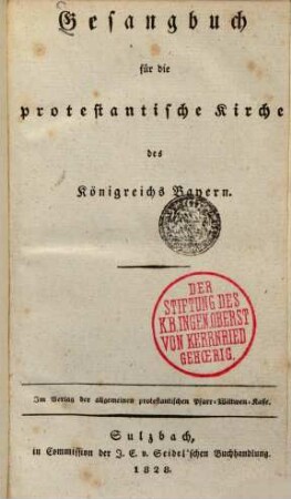 Gesangbuch für die protestantische Kirche des Königreichs Bayern