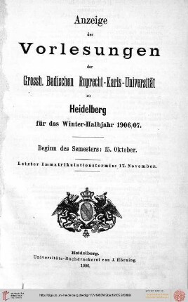 Wintersemester 1906/1907