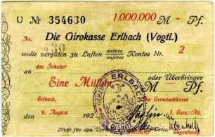 Scheck zur Verrechnung über Eine Million Mark