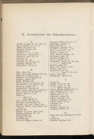 B. Verzeichniss der Künstlernamen.