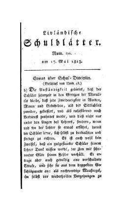 Etwas über Schul-Disciplin : (Beschluß von Num. 43)