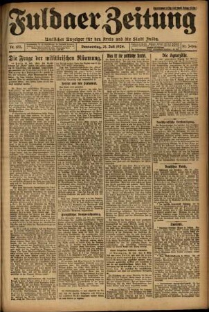 Erste Ausgabe vom Donnerstag, den 31. Juli 1924.