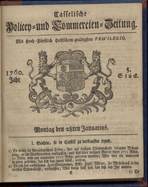 5. Stueck, Montag den 28ten Januarius 1760