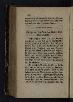 Abschied von den Lesern des Nieder-Elbischen Mercurs.