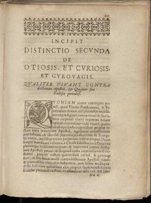 Incipit Distinctio Secunda De Otiosis, Et Curiosis, Et Gyrovagis.