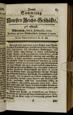 5tes Stuck. Schwabach, den 8. Februarii, 1757.