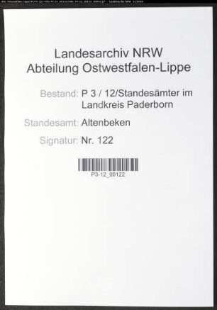 Sterberegister Standesamt Altenbeken