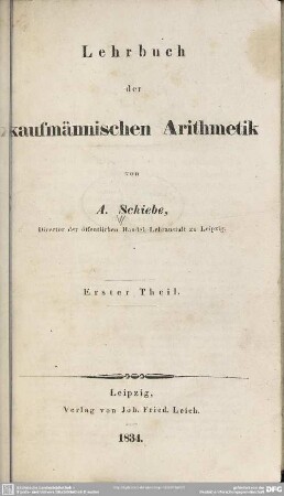 1: Lehrbuch der kaufmännischen Arithmetik
