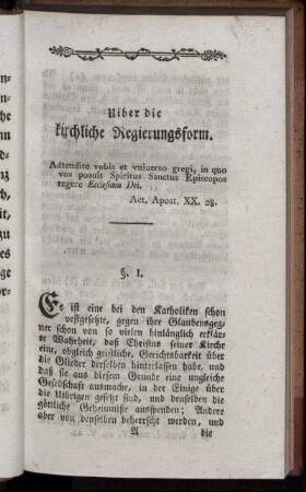 Uiber die kirchliche Regierungsform.