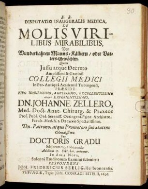 Disputatio Inauguralis Medica, De Molis Virilibus Mirabilibus