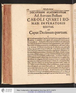 Discursuum Academicorum Ad Auream Bullam Caroli Qvarti Roman. Imperatoris Sextus. Ad Caput Decomum quartum.