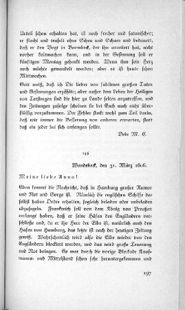 146 Wandsbeck, den 31. März 1806.
