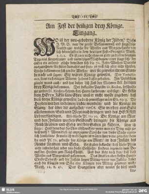 Am Fest der heiligen drey Könige