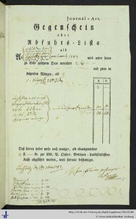 Gegenschein oder Abfuhrs-Lista