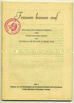 Broschüre mit dem Bericht von der Bezirks-Frauenkonferenz der Mark Brandenburg in Potsdam