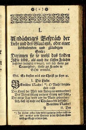I. Andächtiges Gespräch der Liebe und des Glaubens, oder einer liebhabenden und gläubigen Seele [...]