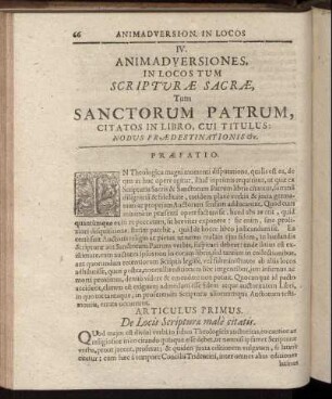 IV. Animaduersiones, In Locos Tum Scripturæ Sacræ, Tum Sanctorum Patrum [...]