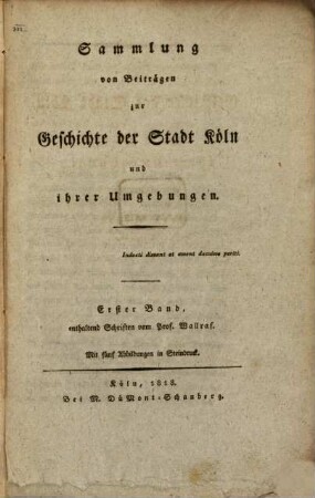 Beiträge zur Geschichte der Stadt Köln und ihrer Umgebungen