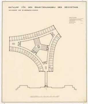 Erweiterung des Reichstags und Neugestaltung des Platzes der Republik, Berlin-Tiergarten Bibliothek: Grundriss 4.OG