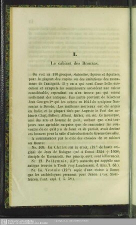 I. Le cabinet des Bronzes