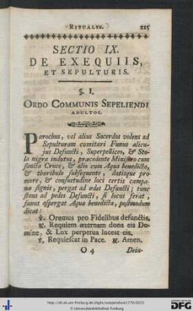 Sectio IX. De Exequiis, Et Sepulturis.