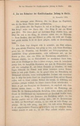 4. An den Redacteur der Constitutionellen Zeitung in Berlin.