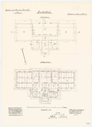 Garnisonslazarett, Worms: Grundriss Keller, Dachgeschoss 1:100
