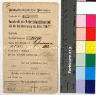 Streik- und Arbeitskarte für den Zimmerer Otto Eismann (Eissmann)