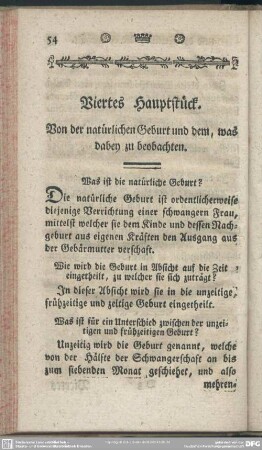 Viertes Hauptstück. Von der natürlichen Geburt und dem, was dabey zu beobachten