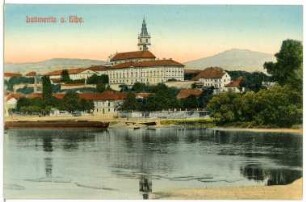 Leitmeritz. Blick über die Elbe zum Burgberg mit Dom
