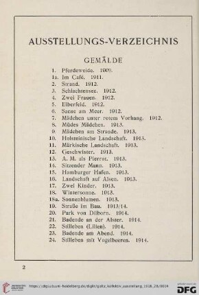 Ausstellungs-Verzeichnis (Nr. 1-86)