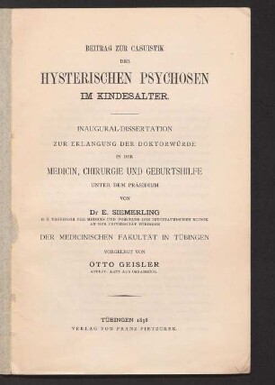 Beitrag zur Casuistik der hysterischen Psychosen im Kindesalter