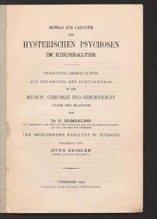 Beitrag zur Casuistik der hysterischen Psychosen im Kindesalter