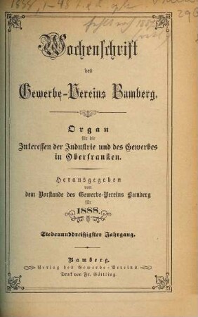 Wochenschrift des Gewerbe-Vereins Bamberg. 37. 1888