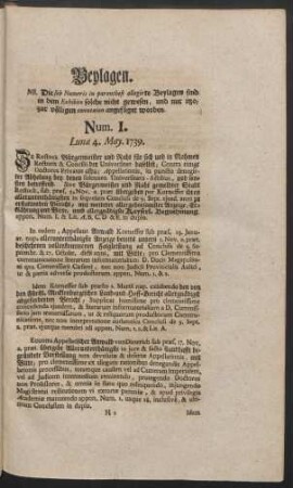 Num I. Lunae 4. May. 1739.