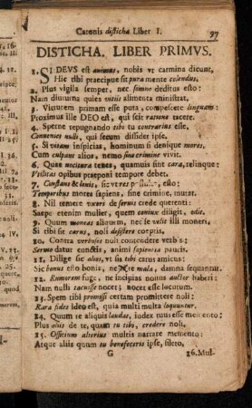 Disticha. Liber Primus. - [Catonis disticha Lib. IV.]