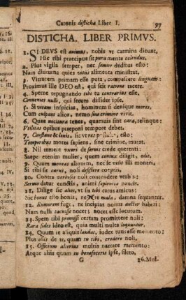 Disticha. Liber Primus. - [Catonis disticha Lib. IV.]