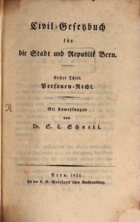 Civil-Gesetzbuch für die Stadt und Republik Bern, 1. Personen-Recht