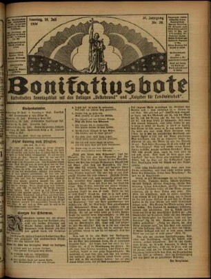 Erste Ausgabe vom Sonntag, den 18. Juli 1920.