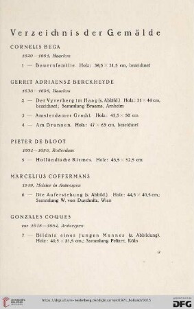 Verzeichis der Gemälde (Nr. 1-45)