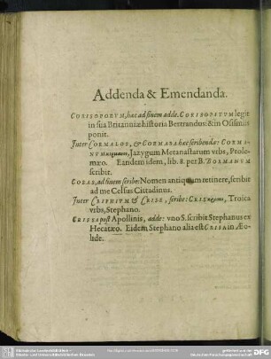 Addenda & Emendanda