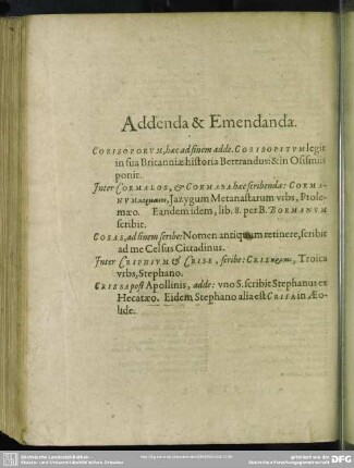 Addenda & Emendanda
