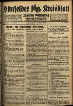 Zweite Ausgabe vom Samstag, den 16. April 1932.