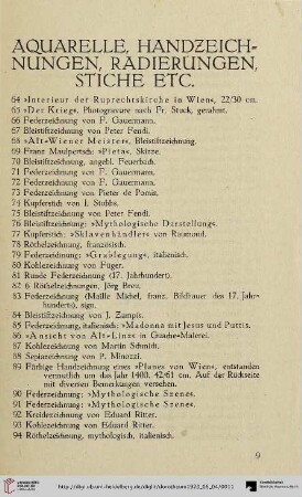Aquarelle, Handzeichnungen, Radierungen, Stiche etc. (Nr. 64-146a)