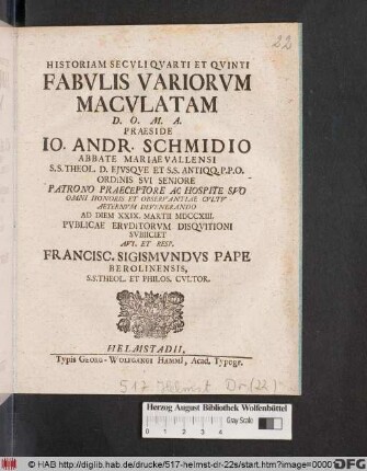 Historiam Secvli Qvarti Et Qvinti Fabvlis Variorvm Macvlatam ...