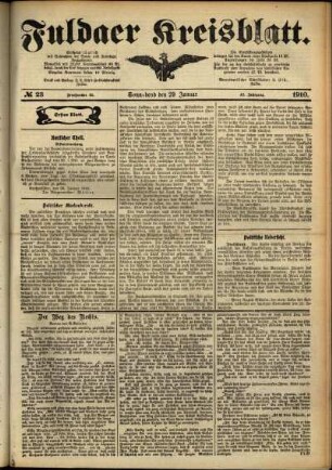 Erste Ausgabe vom Samstag, den 29. Januar 1910.